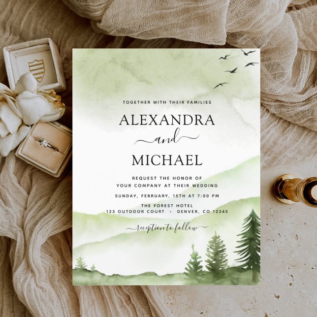 Budget Mountain Rustic Watercolor Mariage (Créateur téléchargé)