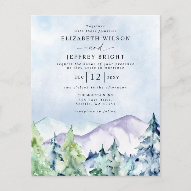 Budget Mountains Pine Mariage Invitations (Devant)