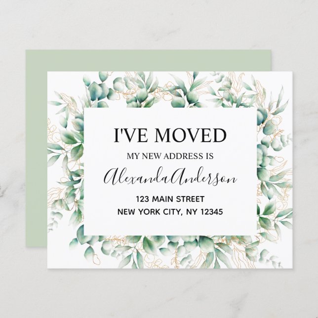 Budget Moving Announcement Eucalyptus Greenery (Devant / Derrière)