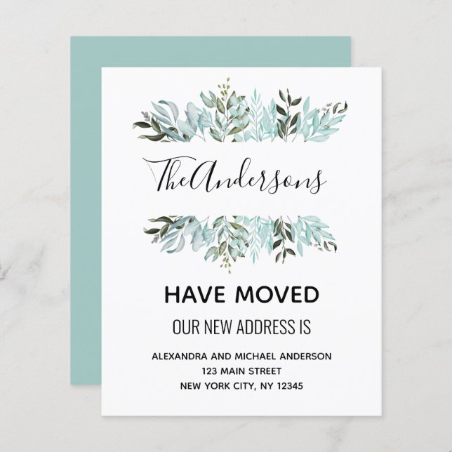 Budget Moving Announcement Eucalyptus Greenery (Devant / Derrière)