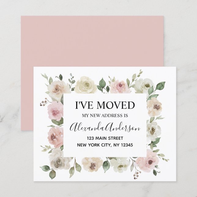 Budget Moving Faire-part Dusty rose Floral (Devant / Derrière)