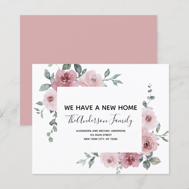Budget Moving Faire-part Dusty rose Floral (Devant / Derrière)