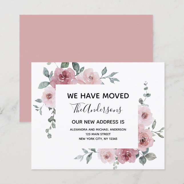 Budget Moving Faire-part Dusty rose Floral (Devant / Derrière)