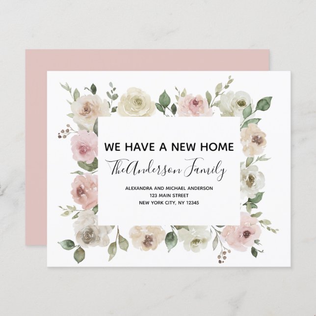 Budget Moving Faire-part Dusty rose Floral (Devant / Derrière)