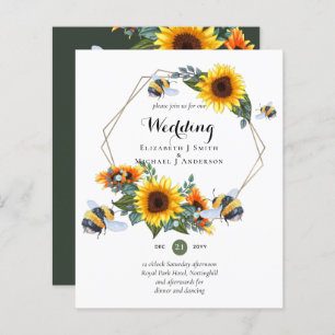 BUDGET Nature Boho Bees Sunflowers Mariage INVITE