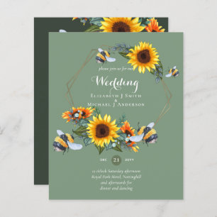 BUDGET Nature Boho Bees Sunflowers Mariage INVITE