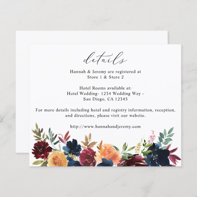 Budget Navy Blue, Bourgogne & Pêche Détails Florau (Devant / Derrière)