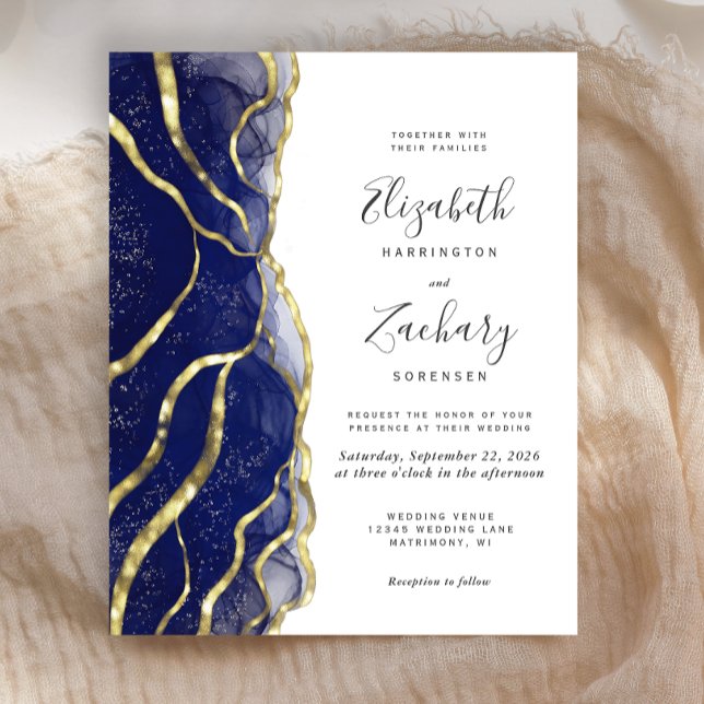 Budget Navy Blue Gold Ink Wedding Invitation (Créateur téléchargé)