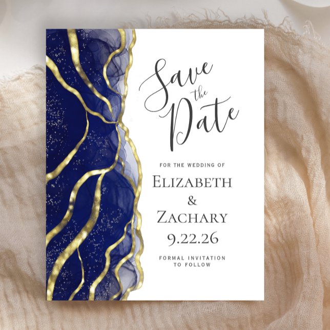 Budget Navy Blue Gold Ink Wedding Save the Date (Créateur téléchargé)