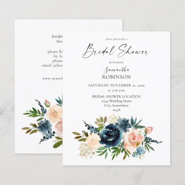 Budget Navy, Dusty Blue, Rose Floral Fête des mari (Devant / Derrière)