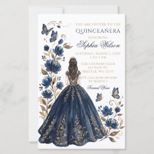 Budget Navy Fleurs Princesse Papillon Quinceañera