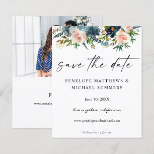 Budget Navy & Floral Rose Enregistrer la Date V2 P