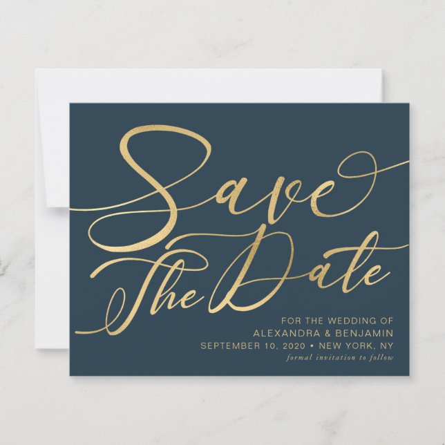Budget Navy & Or Wedding Save The Date (Devant)