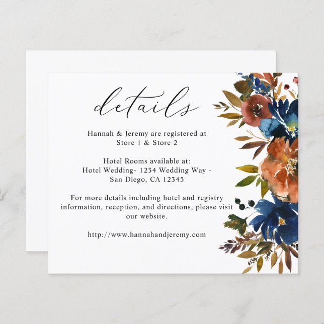 Budget Navy, Orange & Brown Fall Floral Détails (Devant / Derrière)