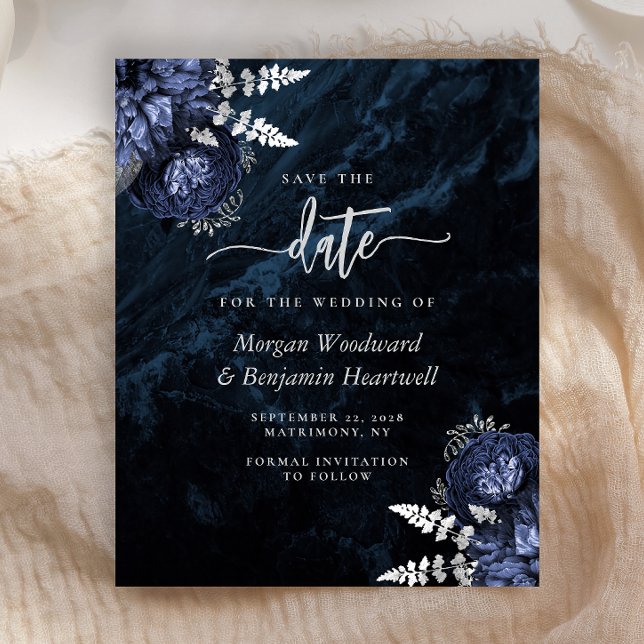 Budget Navy Silver Floral Wedding Save the Date (Créateur téléchargé)