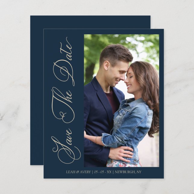 Budget Navy Wedding Photo Wimshical Script  (Devant / Derrière)