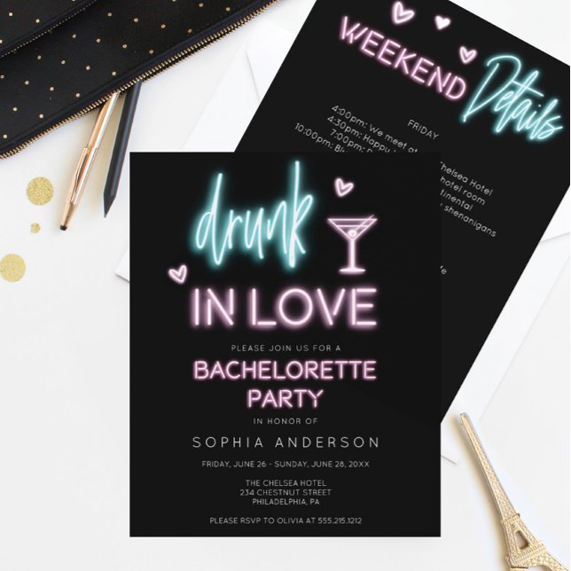 Budget Neon Bachelorette Weekend Invitation (Créateur téléchargé)