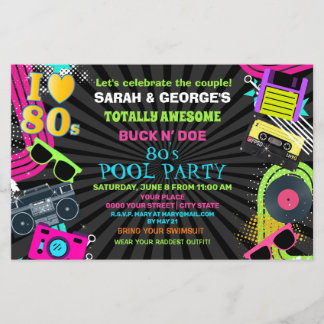 Budget Neon Fun 80s Invitation de la fête du pool