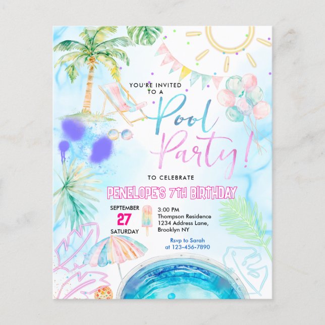 BUDGET Neon Glow Watercolor Pool fête anniversaire (Devant)