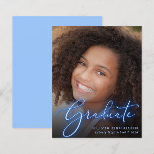 Budget Neon Photo Blue Graduation Faire-part