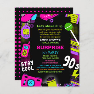 Budget Neon Retro 90s Anniversaire Invitation de f
