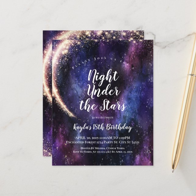 Budget Night Under the Stars Invitations (Devant/Arrière en situation)