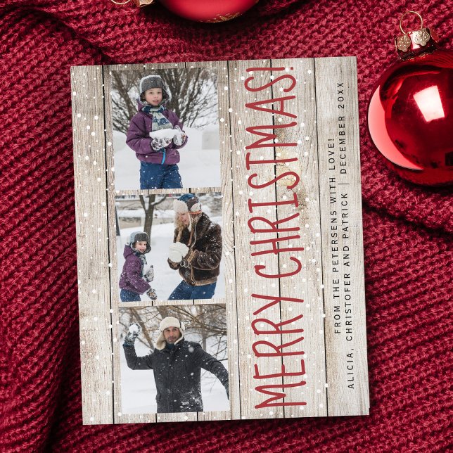 Budget Noël 3 photo collage bois de vacances Carte (Créateur téléchargé)