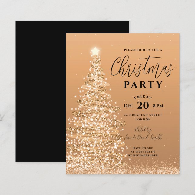 Budget Noël Arbre fête Cuivre Invitation de vacanc (Devant / Derrière)