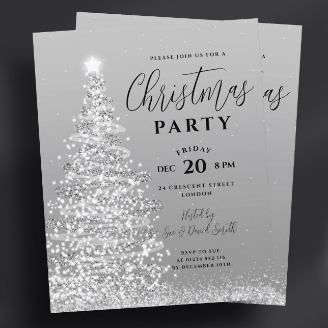 Budget Noël Arbre fête Invitation de vacances Silv (Budget Christmas Tree Party Silver Holiday Invite )