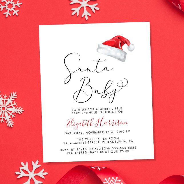 Budget Noël Baby Sprinkle Invitation (Celebrate your little Santa Baby's upcoming arrival with a cute holiday season baby sprinkle)