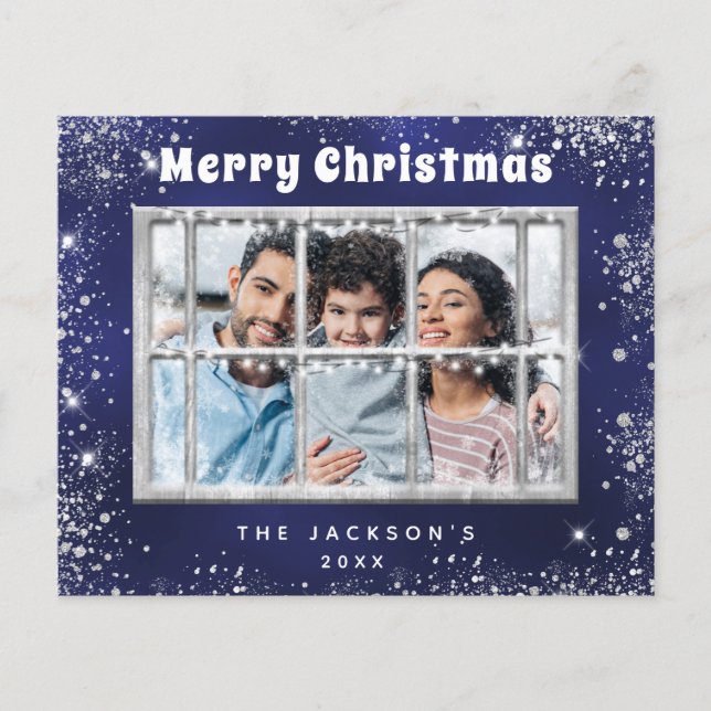 Budget Noël bleu argent carte photo (Devant)