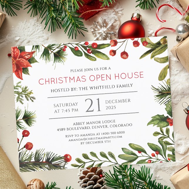 Budget Noël Holiday Open House Invitation (Christmas Open House Holiday Party Invitation)