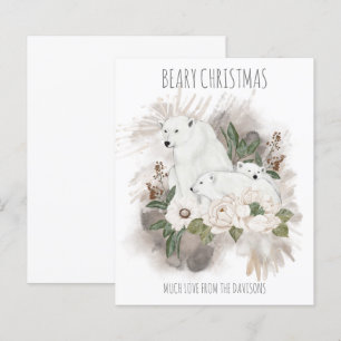 Budget Noël Nom de famille White Polar Bear Card