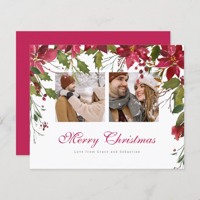 BUDGET Noël Poinsettia Photo personnalisée (Devant / Derrière)