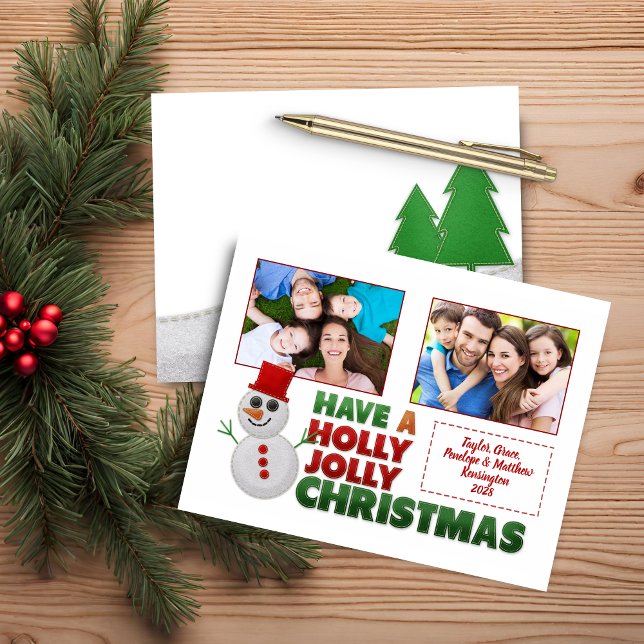 Budget Noël Senti Snowman photo de vacances (Budget Christmas Felt Snowman Holiday Photo Christmas Card)