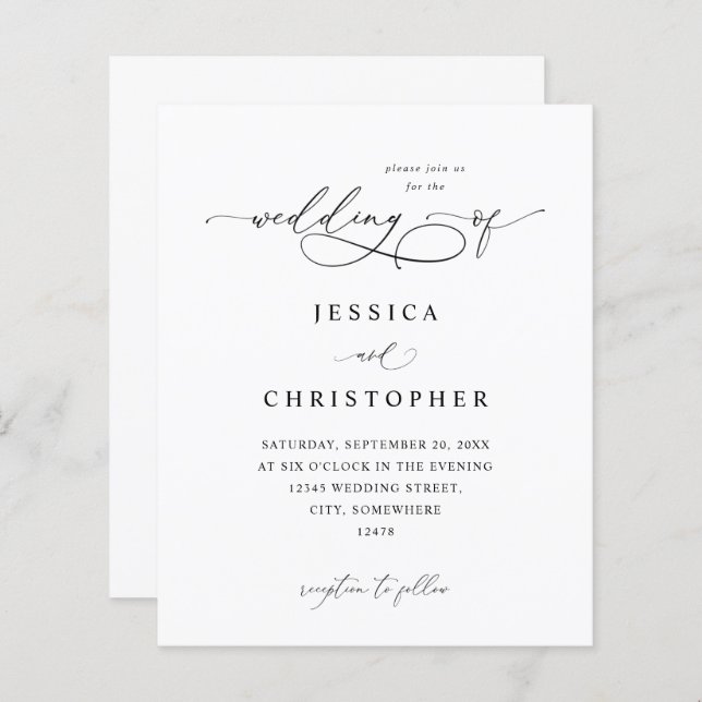 Budget Noir & Blanc Moderne Calligraphie 3 Mariage (Devant / Derrière)