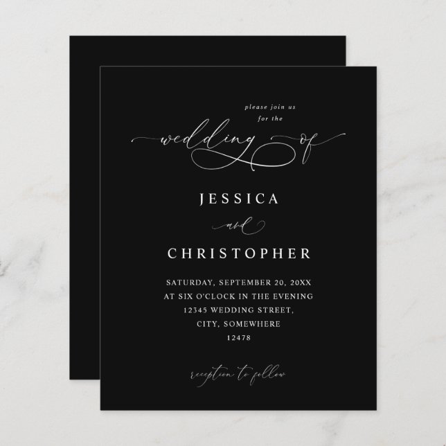 Budget Noir & Blanc Moderne Calligraphie 3 Mariage (Devant / Derrière)