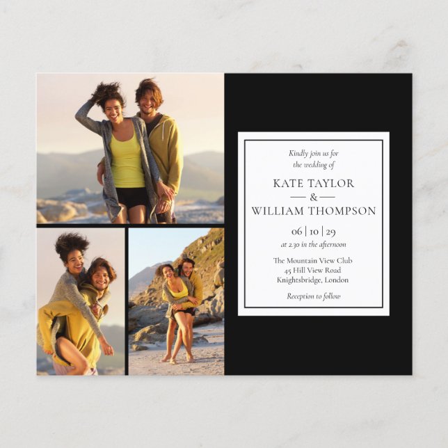 Budget noir et blanc 4 photos Faire-part de mariag (Devant)