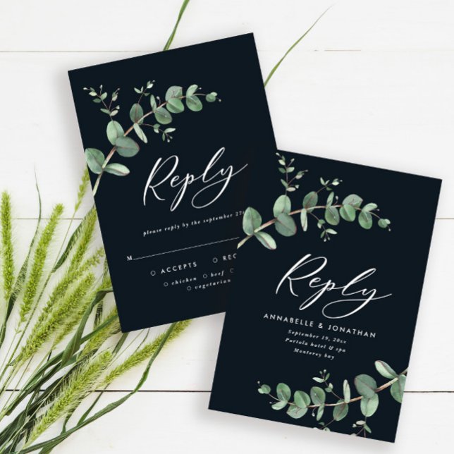 Budget noir moderne chic mariage eucalyptus RSVP (Créateur téléchargé)