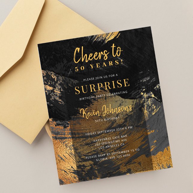 Budget noir or 50e anniversaire invitation fête (Créateur téléchargé)