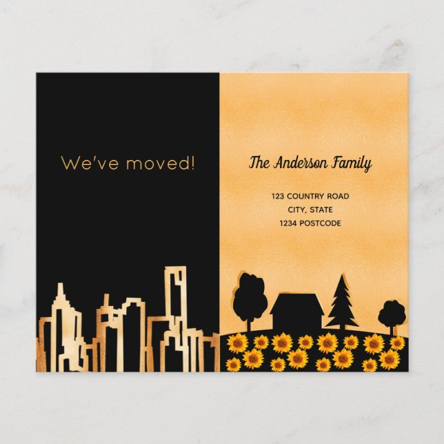 Budget noir or ville pays déménager faire-part (Devant)