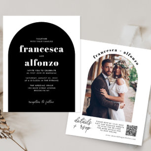 Budget noir RSVP QR Code Retro Photo Mariage