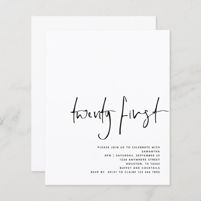 Budget noir Script blanc 21e anniversaire Invitati (Devant / Derrière)