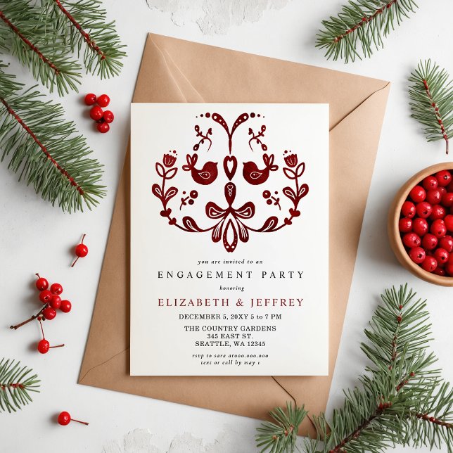 Budget Nordique Birds Christmas Engagement Party (Nordic Birds Christmas Engagement Party Invitation)