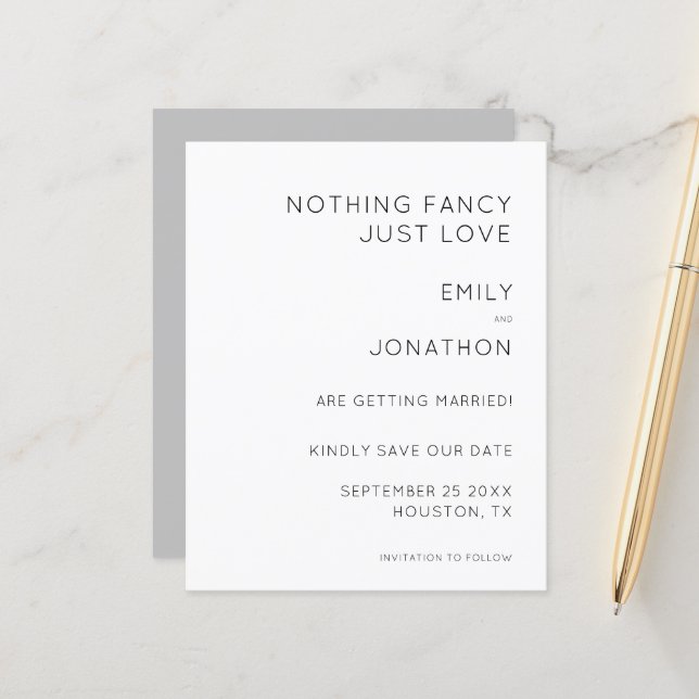 Budget Nothing Fancy Just Love Save the Date (Devant/Arrière en situation)