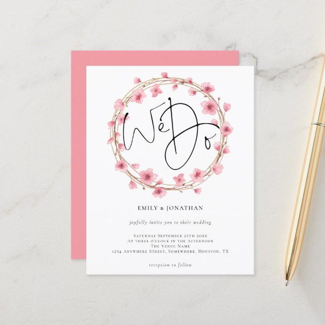 Budget Nous faisons Floral Frame Faire-part de mar (Devant/Arrière en situation)