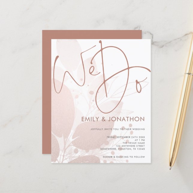 Budget Nous faisons Rose Gold Foliing Faire-part d (Devant/Arrière en situation)