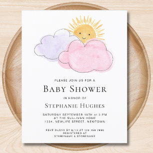Budget Nuages Filles Baby shower Invitation