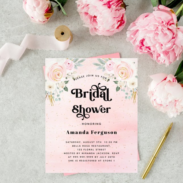 Budget nuptiale douche rose pâle invitation floral (Créateur téléchargé)
