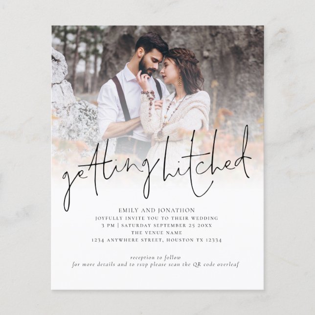 Budget Obtenir Hitched Photo QR Wedding Invitation (Devant)
